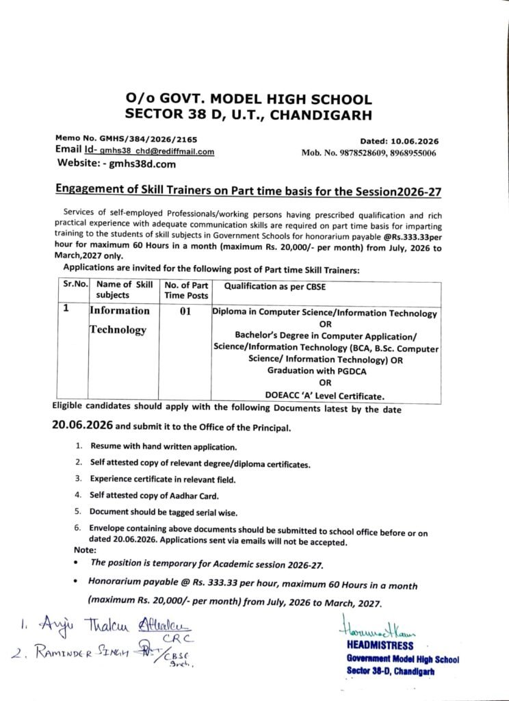 NOTICE FOR THE POST OF IT TRAINER